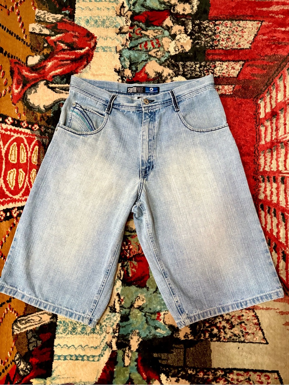Southpole VTG Y2K baggy blue embroidered denim jorts SZ 34